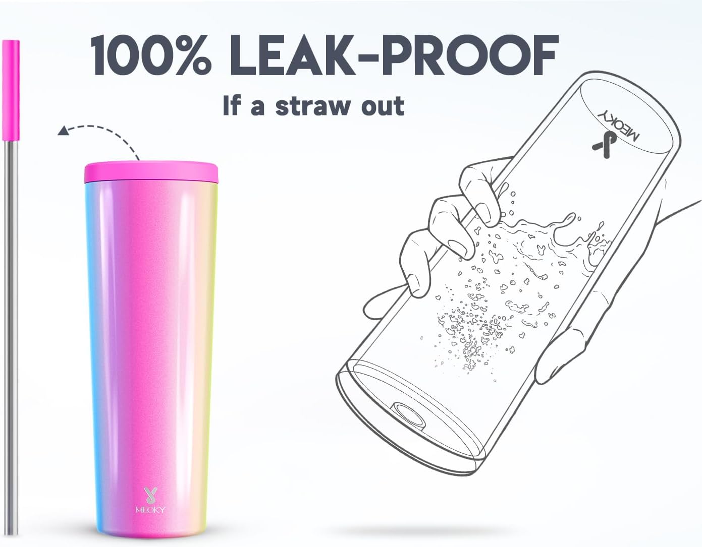 Meoky 24 oz Insulated Tumbler with Lid and Straw, Stainless Steel Vacuum Insulated Tumbler, Keeps Cold for 24 Hours, 100% Leak Proof, Fits in Car Cup Holder (Night)