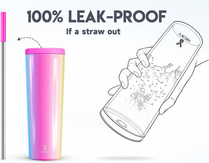 Meoky 24 oz Insulated Tumbler with Lid and Straw, Stainless Steel Vacuum Insulated Tumbler, Keeps Cold for 24 Hours, 100% Leak Proof, Fits in Car Cup Holder (Night)