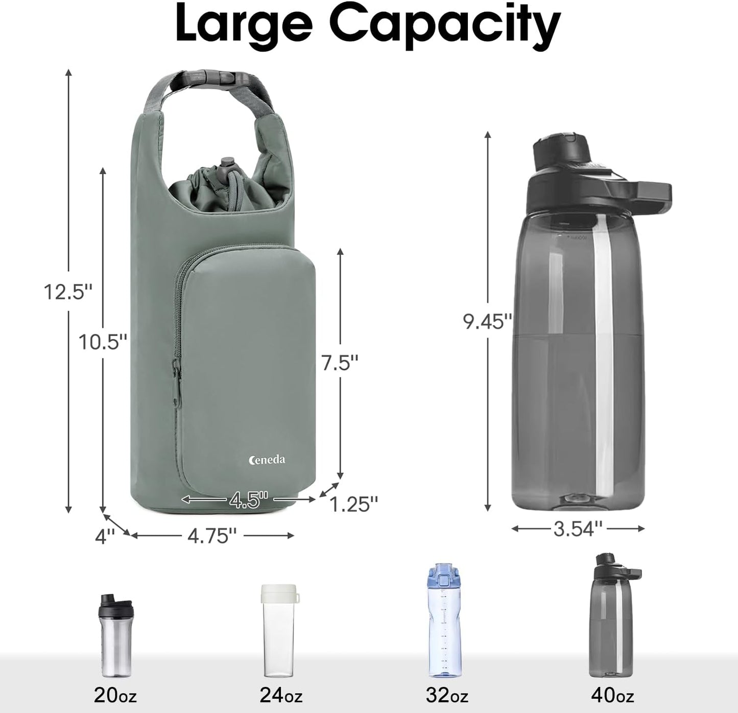 Ceneda Water Bottle Carrier Bag with Phone Pocket 32oz 40oz Tumbler Insulated Water Bottle Holder with Adjustable Shoulder Strap Carrier Sling Bag (Purple)