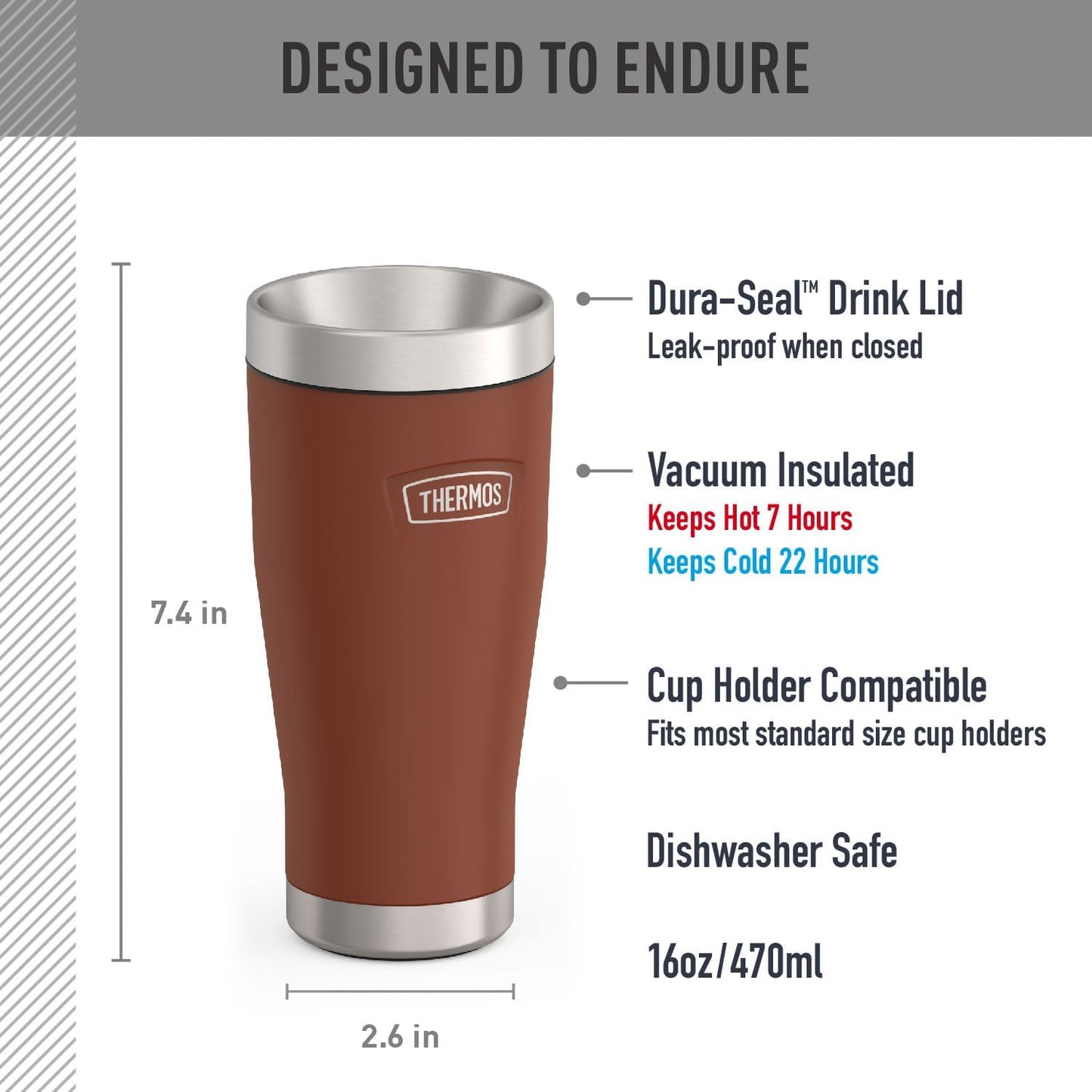 THERMOS ICON SERIES, Stainless Steel Tumbler, Matte Stainless Steel, 16 oz