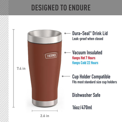 THERMOS ICON SERIES, Stainless Steel Tumbler, Matte Stainless Steel, 16 oz
