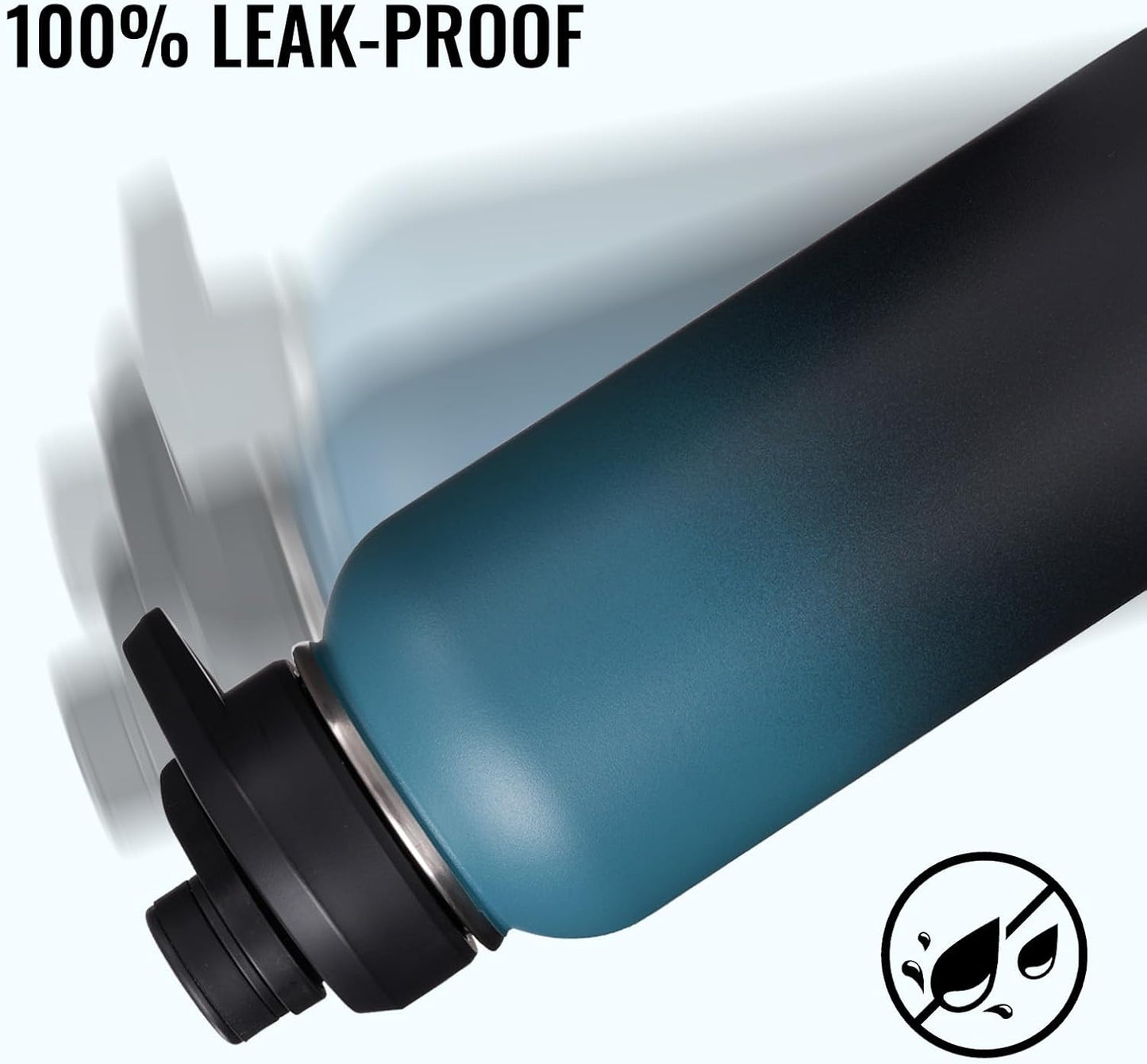 Fijinhom 24 oz Insulated Water Bottle with Handle, 304 Stainless Steel Water Bottles with Wide Mouth, Double Wall Vacuum Sports Water Bottle, BPA Free, Keep Cold and Hot, Black | with Handle