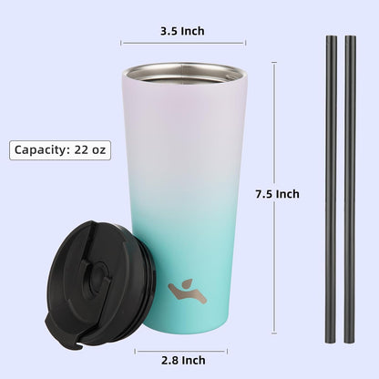 Konokyo 30 OZ Insulated Tumbler with Lid and 2 Straws Stainless Steel Water Bottle Vacuum Travel Mug Coffee Cup,Pastel Sunset