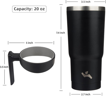 Konokyo 20 oz Tumbler with Handle and 2 Straw 2 Lid, Insulated Water Bottle Stainless Steel Vacuum Cup Reusable Travel Mug,Black