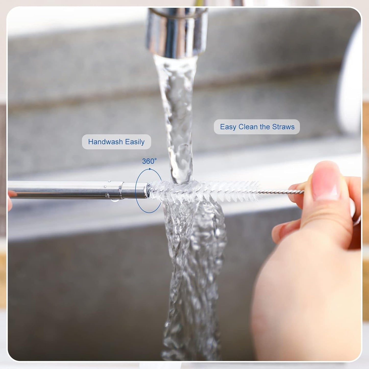 Gejoy 6 Pack Metal Reusable Straw Travel with Case Collapsible Foldable Portable Retractable Drinking Straw Stainless Steel Silicone Tip and Cleaning Brush Long for Cruise Ship Gift