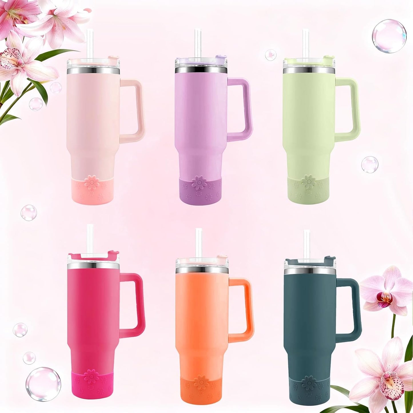 Hpbel Protective Silicone Boot for Stanley Cup Accessories Compatible with Stanley Cup Boot 40/30z and More Bottles with 2.95in Bottom for Water Bottle Flower Tumbler Accessories