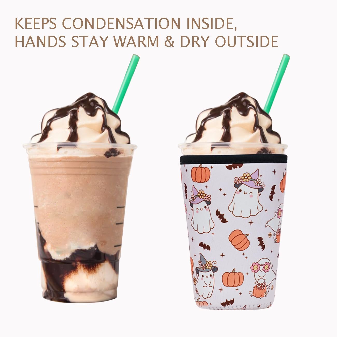 Reusable Insulated Neoprene Iced Coffee Cup Sleeve, Durable Drink Sleeve for Cold Beverages, Beverage Holder for Iced Coffee, Floral Checkers