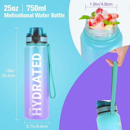 Sahara Sailor Water Bottle 32oz, Durable and Leakproof Water Bottles Motivational with Time Marker, Tritan, BPA Free, Wide Mouth with Easy Clean Brush for Gym, Travel, Home, School, Office (1 Bottle)