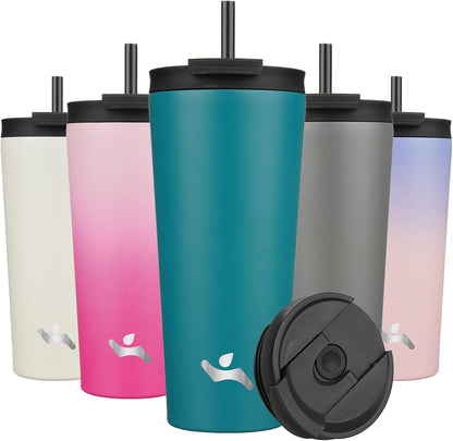 Konokyo 30 OZ Insulated Tumbler with Lid and 2 Straws Stainless Steel Water Bottle Vacuum Travel Mug Coffee Cup,Pastel Sunset