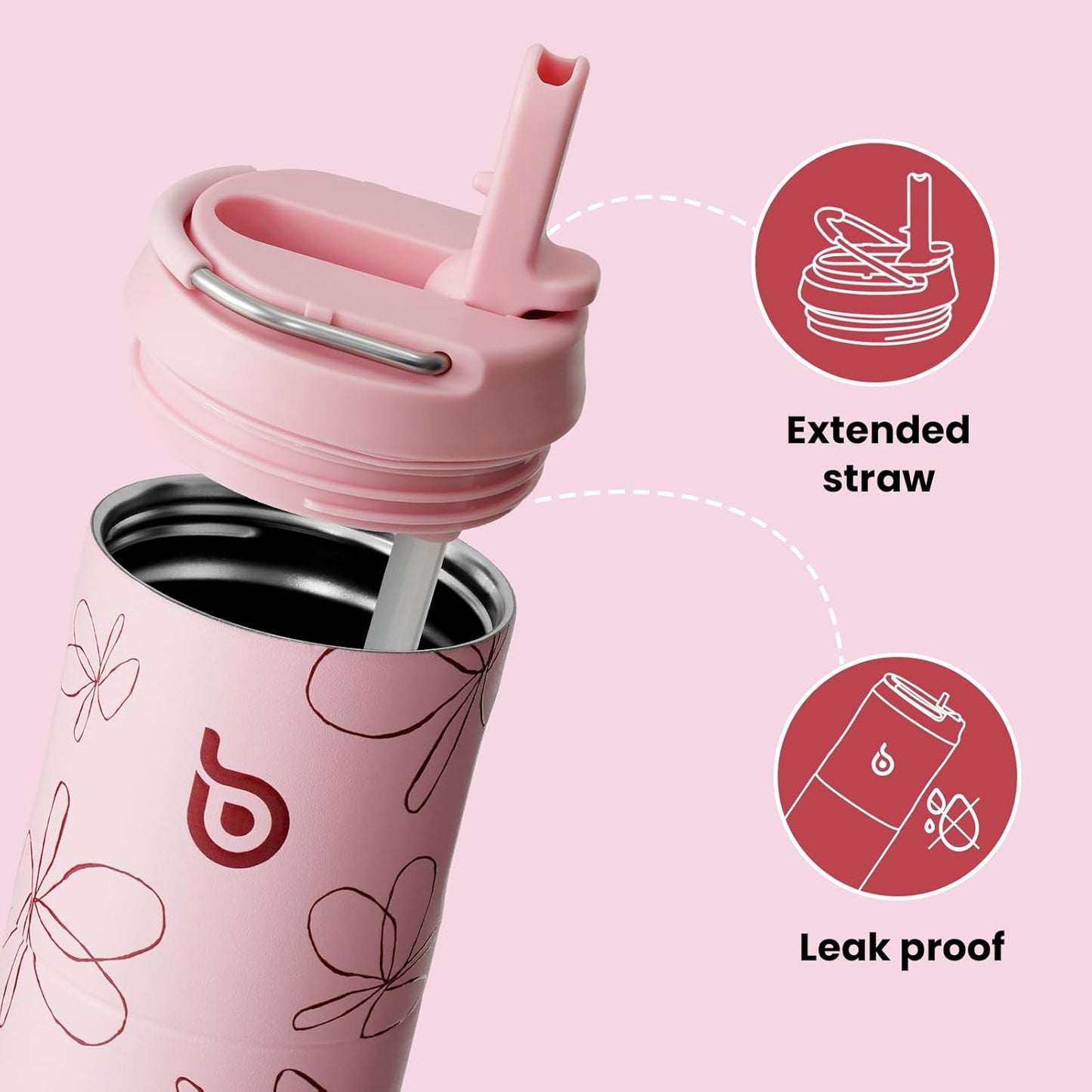 BOTTLE BOTTLE Insulated Water Bottle 24oz with Straw Lid and Handle for Sports Travel Gym Stainless Steel Water Bottles Double-Wall Vacuum Metal Leak Proof BPA-Free