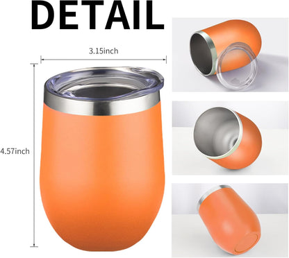 12oz/4 Pack Wine Tumbler Glasses with Lid Stemless Double Wall Vacuum Stainless Steel Travel Tumbler Keeping Cold & Hot for Wine,Coffee,Cocktails,Drinks-Family and Gifts (Multi color-dark)