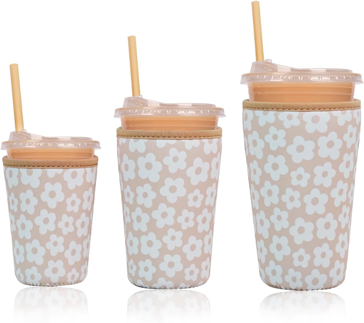 Reusable Insulated Neoprene Iced Coffee Cup Sleeve, Durable Drink Sleeve for Cold Beverages, Beverage Holder for Iced Coffee, Floral Checkers