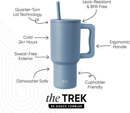 Simple Modern 40 oz Trek Tumbler with Handle and Straw Lid | Cup Holder Friendly Insulated Stainless Steel Travel Mug | Sea Glass Sage - Colors A