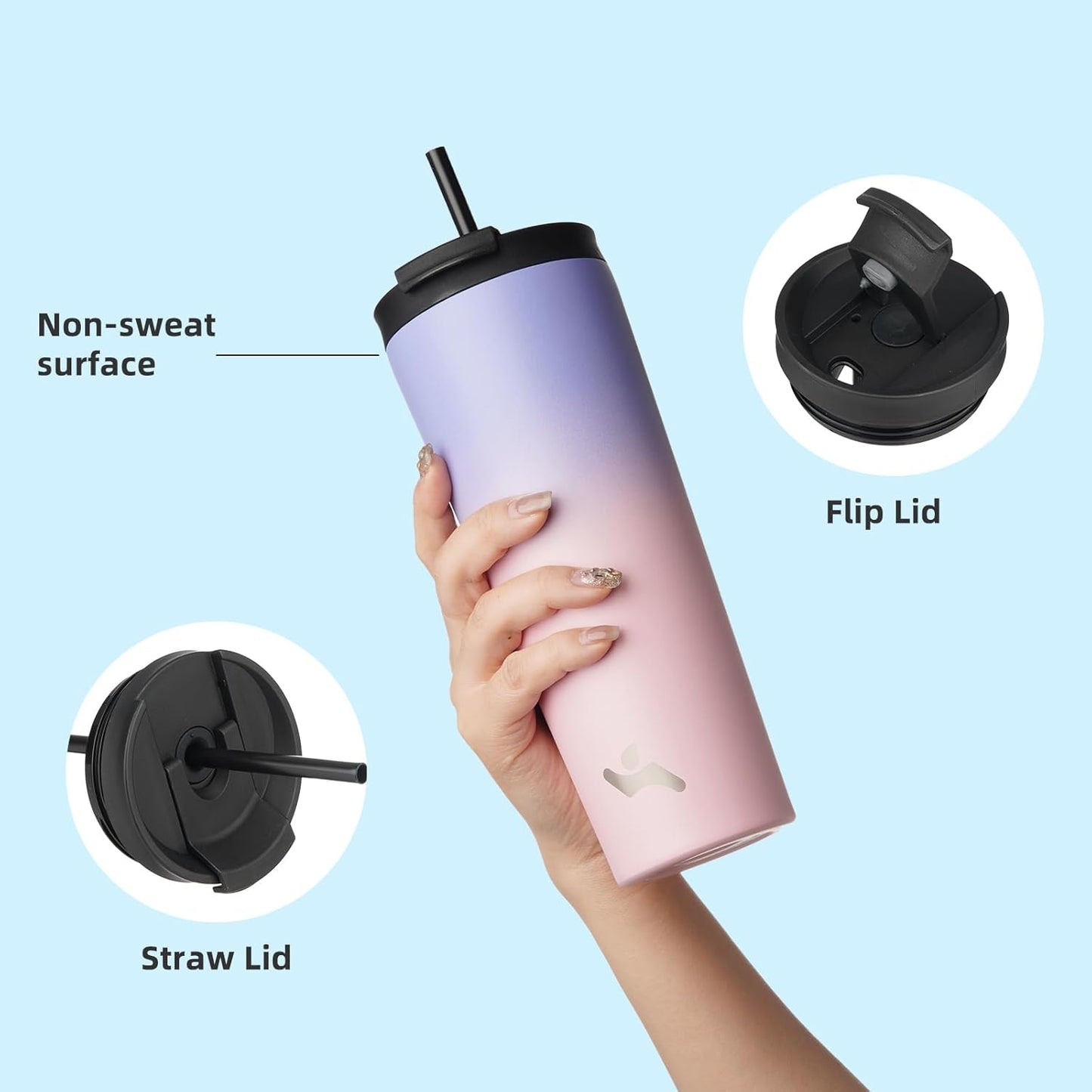 Konokyo 30 OZ Insulated Tumbler with Lid and 2 Straws Stainless Steel Water Bottle Vacuum Travel Mug Coffee Cup,Pastel Sunset