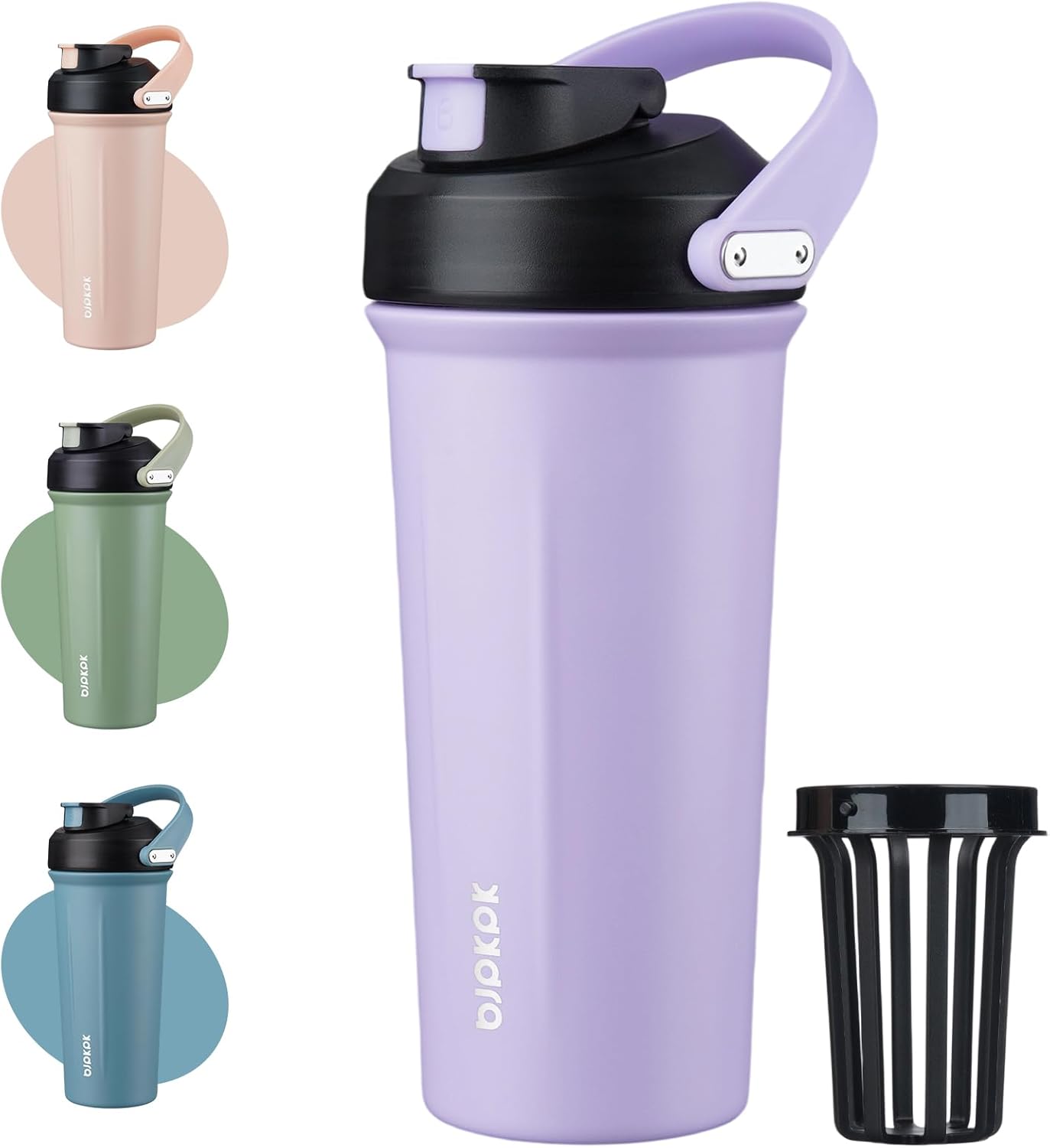 BJPKPK 25 oz Insulated Protein Shaker Bottle with Handle, Stainless Steel Tumbler for Protein Mixes,BPA Free Metal Shaker Cup for Gym Workout,White and Grey