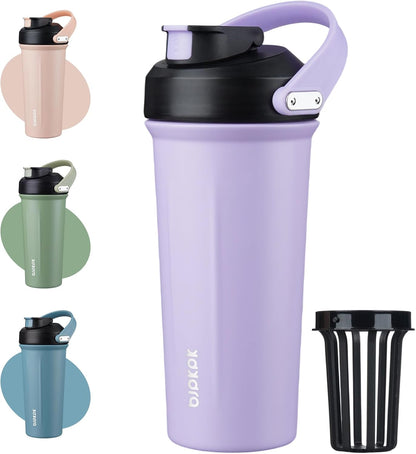 BJPKPK 25 oz Insulated Protein Shaker Bottle with Handle, Stainless Steel Tumbler for Protein Mixes,BPA Free Metal Shaker Cup for Gym Workout,White and Grey