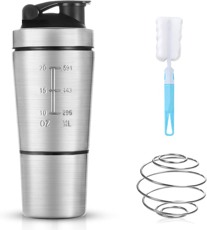 AOOWU Stainless Steel Shaker Bottle with Wire Whisk Ball 900ml, Leak Proof Metal Shaker Bottles for Protein Mixes, Supplement Protein Shake Cup, Water Bottle Portable Pre Workout Gym Sports