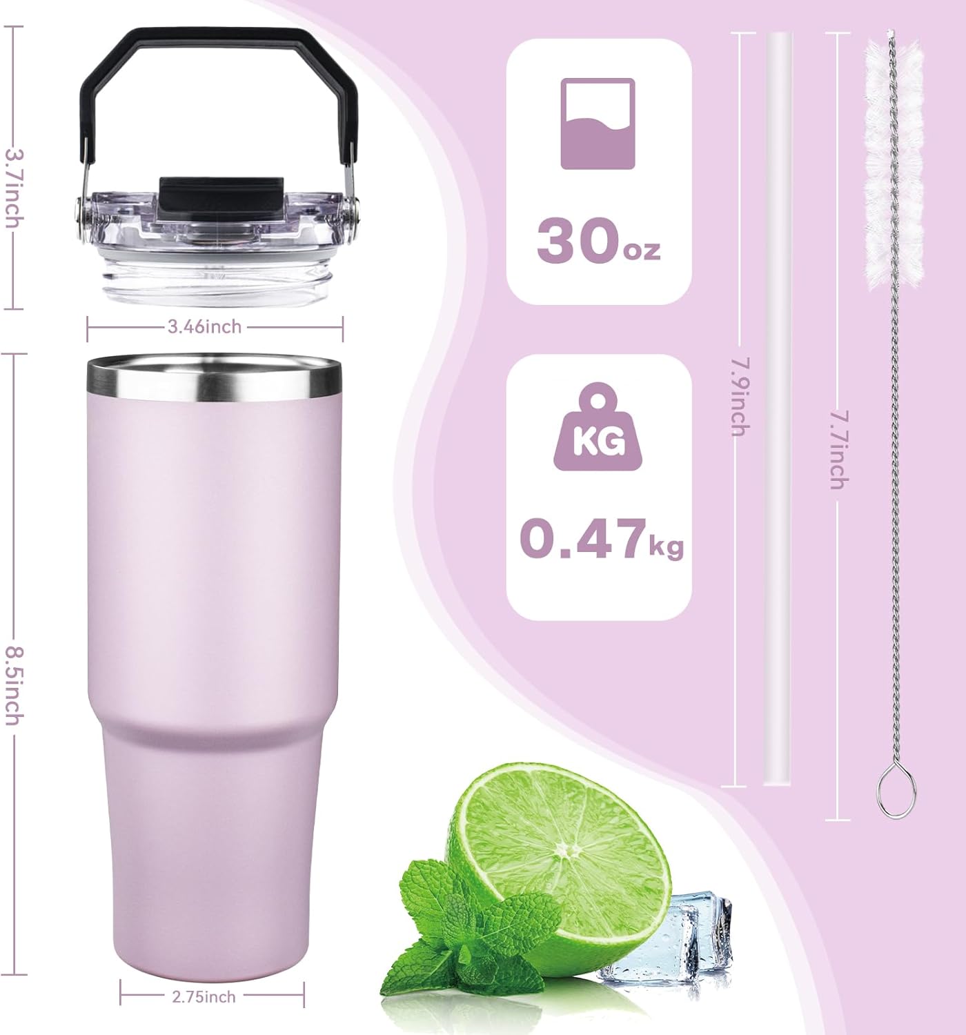 30oz Tumbler with Handle and Flip Straw Lid Double Wall Insulated Travel Coffee Mug Stainless Steel Vacuum Insulated Coffee Tumbler Cup for Hot and Cold Beverages,Leak-proof&BPA-free (30oz,Black)