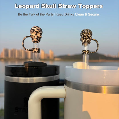 Skull Straw Cover Caps for Halloween Stanley Cup - 3 PCs Silicone Goth Straw Toppers Cool 10mm Straws Accessories Day of the Dead Gift for Boys
