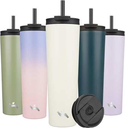 Konokyo 30 OZ Insulated Tumbler with Lid and 2 Straws Stainless Steel Water Bottle Vacuum Travel Mug Coffee Cup,Pastel Sunset
