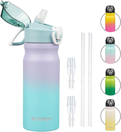 Konokyo 18 oz Insulated Water Bottle with Straw Lid, Stainless Steel Vacuum Sports Water Bottle, Leak-Proof Reusable Metal Flask with Carry Loop, BPA-Free Travel Bottle for Gym, School, Office