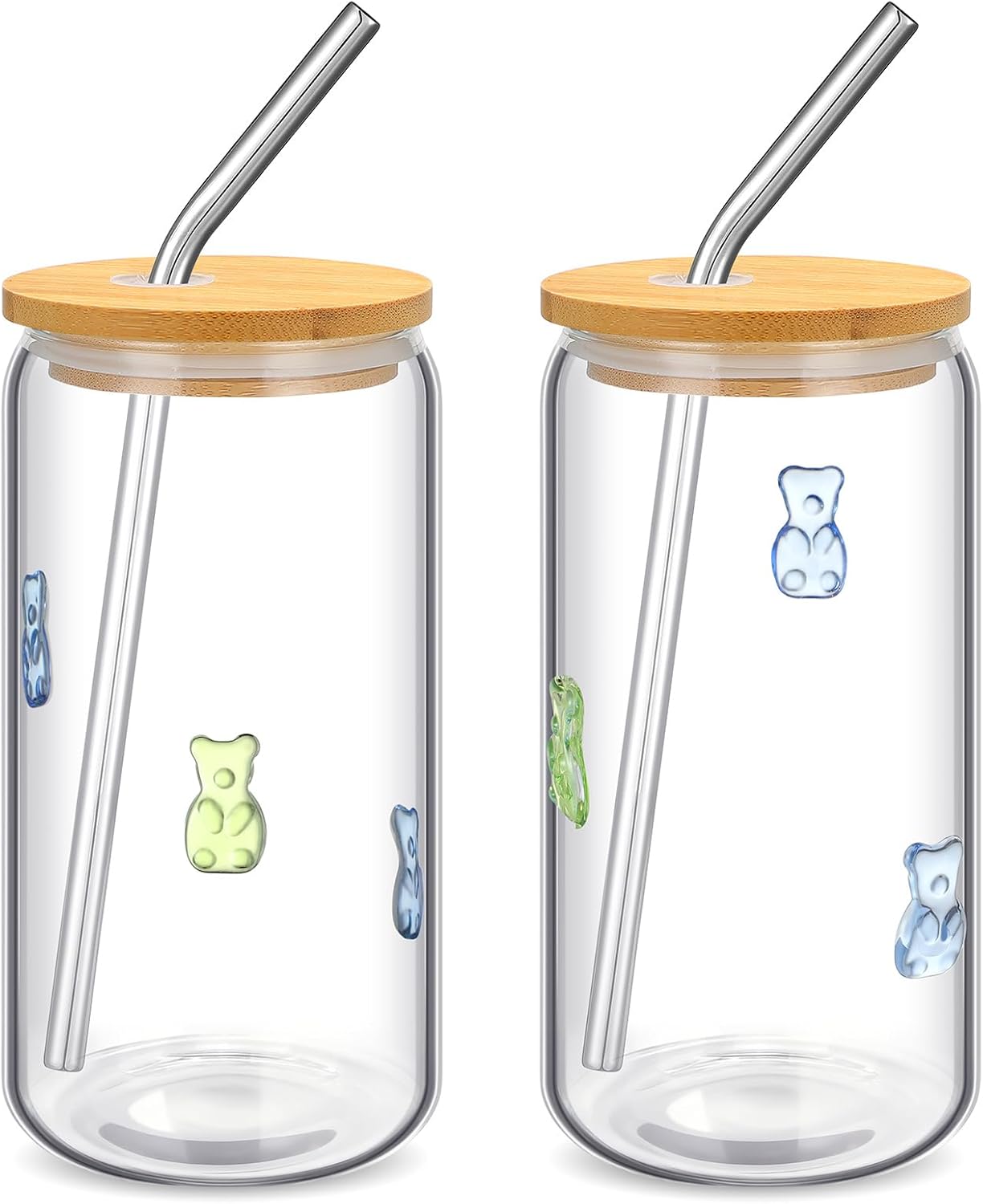 Honeydak 2 Pcs Icon Juice Glass Tumbler with Lid & Straw - 18 oz Cloud and Sun Icon Can Shape Glass Cups Coffee Juice Beer Soda Drinking Cup for Summer Halloween Christmas Party Supplies Gift