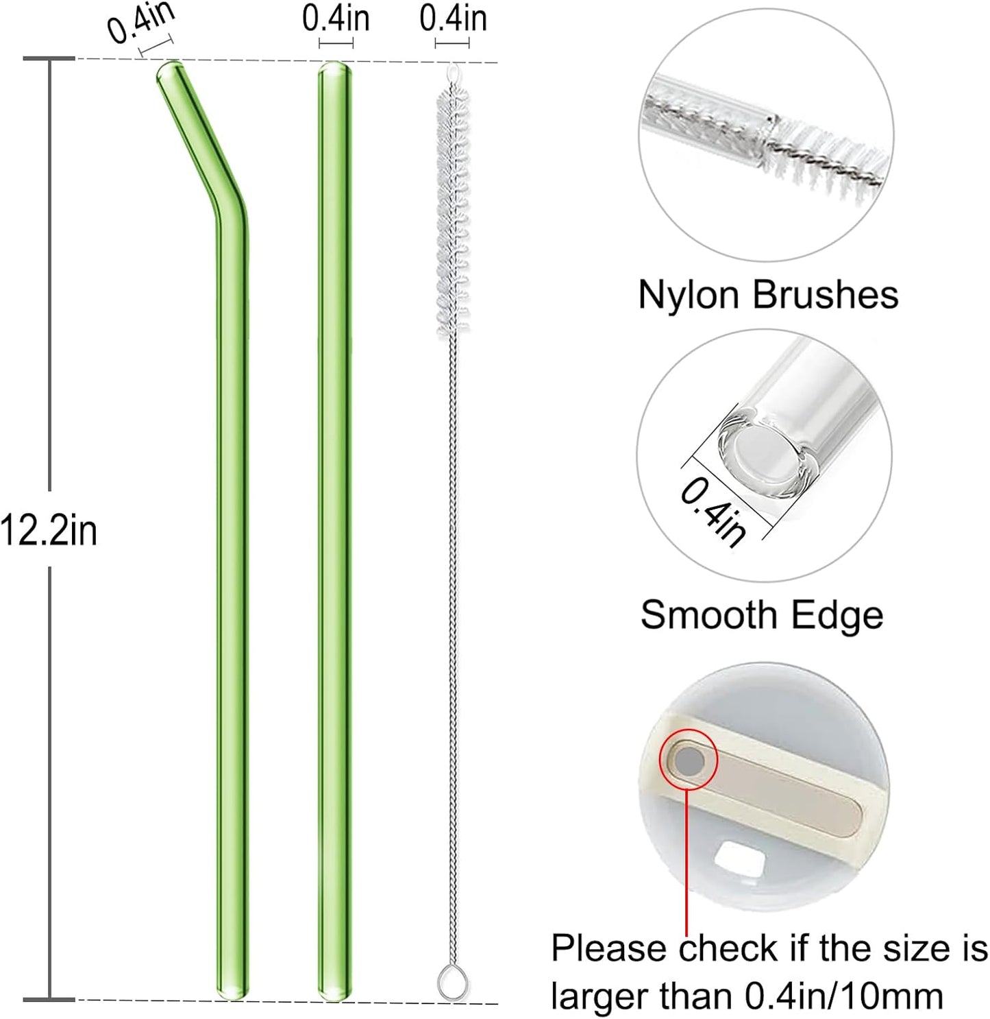12" Glass Straw for Stanley 40 oz Cup Tumbler, Replacement Stanley Straw, 6 Pack Clear Glass Straw with Cleaning Brush, Reusable Stanley Cup Accesspries