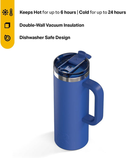 RTIC 20oz Road Trip Travel Mug with Lid and Handle, Ceramic Lined, Insulated, Stainless Steel, Metal, Double Wall Vacuum-Insulation, Portable Coffee, Tea Cup for Hot and Cold Drink, Black