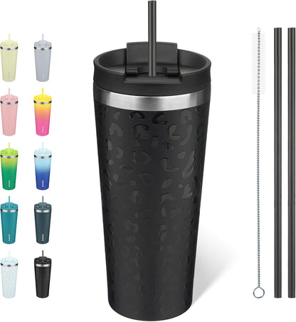 BJPKPK 22oz Insulated Tumbler With lid And Straw Stainless Steel Tumblers Travel Coffee Mug Reusable Thermal Cup,Sky