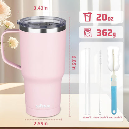 20 oz Insulated Coffee Mug with Ceramic Coating, Stainless Steel Travel Mug Tumbler with Handle Lid and Straw, Double Wall Leak-Proof Coffee Travel Mug Keeps Drink Hot and Cold (Black)