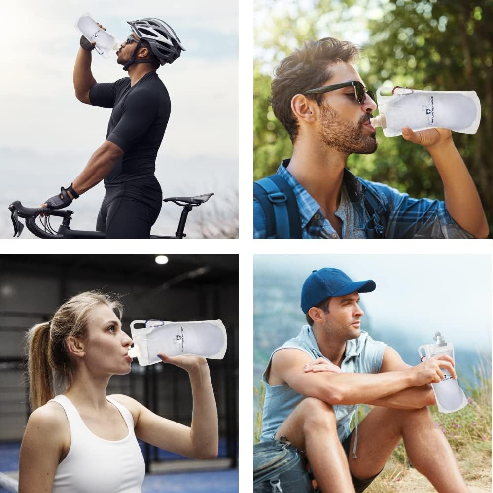 Survivor Filter Clear Collapsible Water Bottles - Travel, Hiking, Foldable, BPA-Free - 2 x