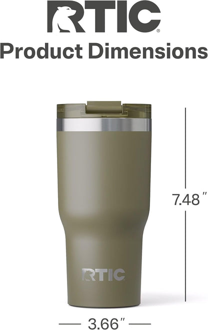 RTIC 20oz Essential Tumbler with Lid, Ceramic Lined, Insulated, Stainless Steel, Metal, Double Wall Vacuum-Insulation, Travel Cup for Iced Coffee, Tea, Hot and Cold Drink, Graphite