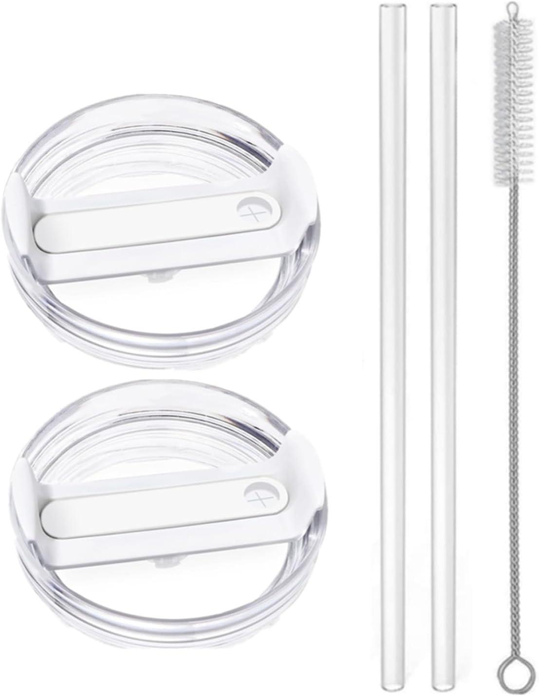 2pcs Tumbler Lid for Stanley 40oz Cup,Replacement 40 oz Tumbler Lid,2Pcs Extra Long Reusable Straws and 1Pcs Cleaning Brush (White)
