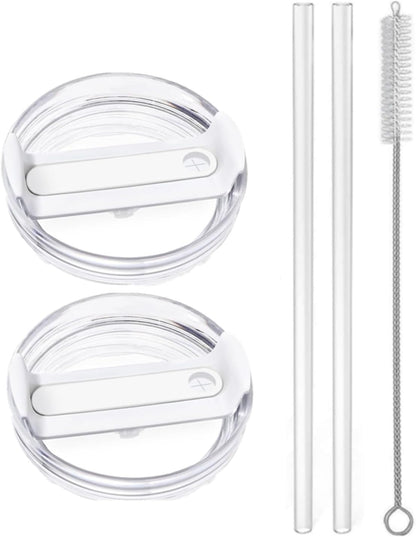 2pcs Tumbler Lid for Stanley 40oz Cup,Replacement 40 oz Tumbler Lid,2Pcs Extra Long Reusable Straws and 1Pcs Cleaning Brush (White)