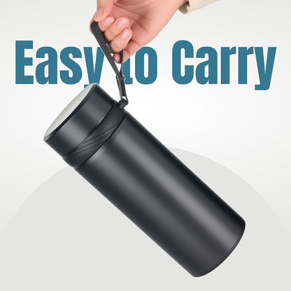 KYZ Insulated Water Bottle with Tea Infuser, 37 oz Wide Mouth Stainless Steel Tumbler, Leak-Proof Travel Water Bottle for Hot & Cold Drinks, Includes Carry Strap for Commuting, Office & Outdoor