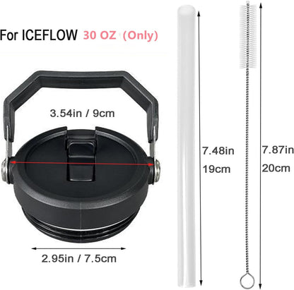 2Pack Replacement Tumbler Lid Fit for Stanley IceFlow 30 oz(Only) Flip Straw Lid, with 2Pcs Reusable Straws,1Pcs Cleaning Brush (White)