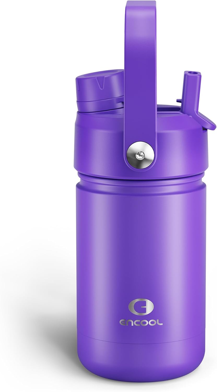 ENCOOL Insulated Water Bottle with Straw Stainless Steel Water Bottle, Leak-Proof, BPA-Free, Double Wall Vacuum Keeps Cold for 24 Hours for Sports, Travel, School (26 oz, Cotton Candy) - Colors A