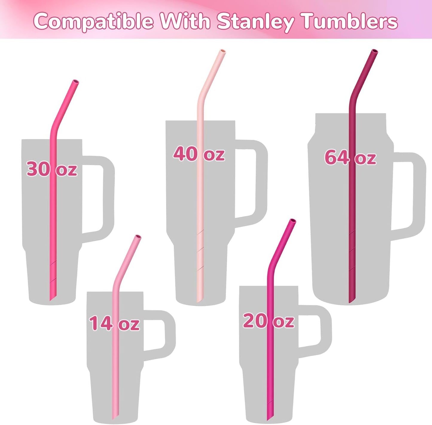 NiHome 14PCS Silicone Straws Fit for Stanley 40oz 30oz Tumbler, 14” Extra Long Reusable Drinking Straw, Flexible Can Cut Length for 1/Half Gallon 75 64 OZ Large Water Bottle - 2 Brushes (Rainbow)