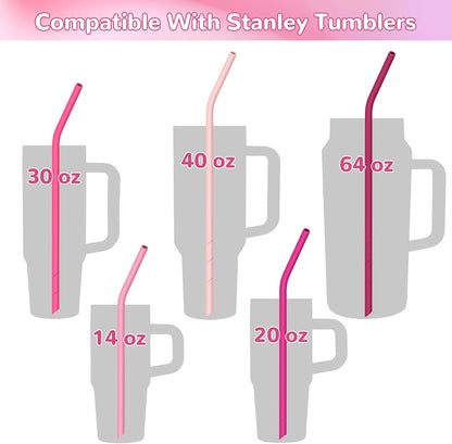 NiHome 14PCS Silicone Straws Fit for Stanley 40oz 30oz Tumbler, 14” Extra Long Reusable Drinking Straw, Flexible Can Cut Length for 1/Half Gallon 75 64 OZ Large Water Bottle - 2 Brushes (Rainbow)