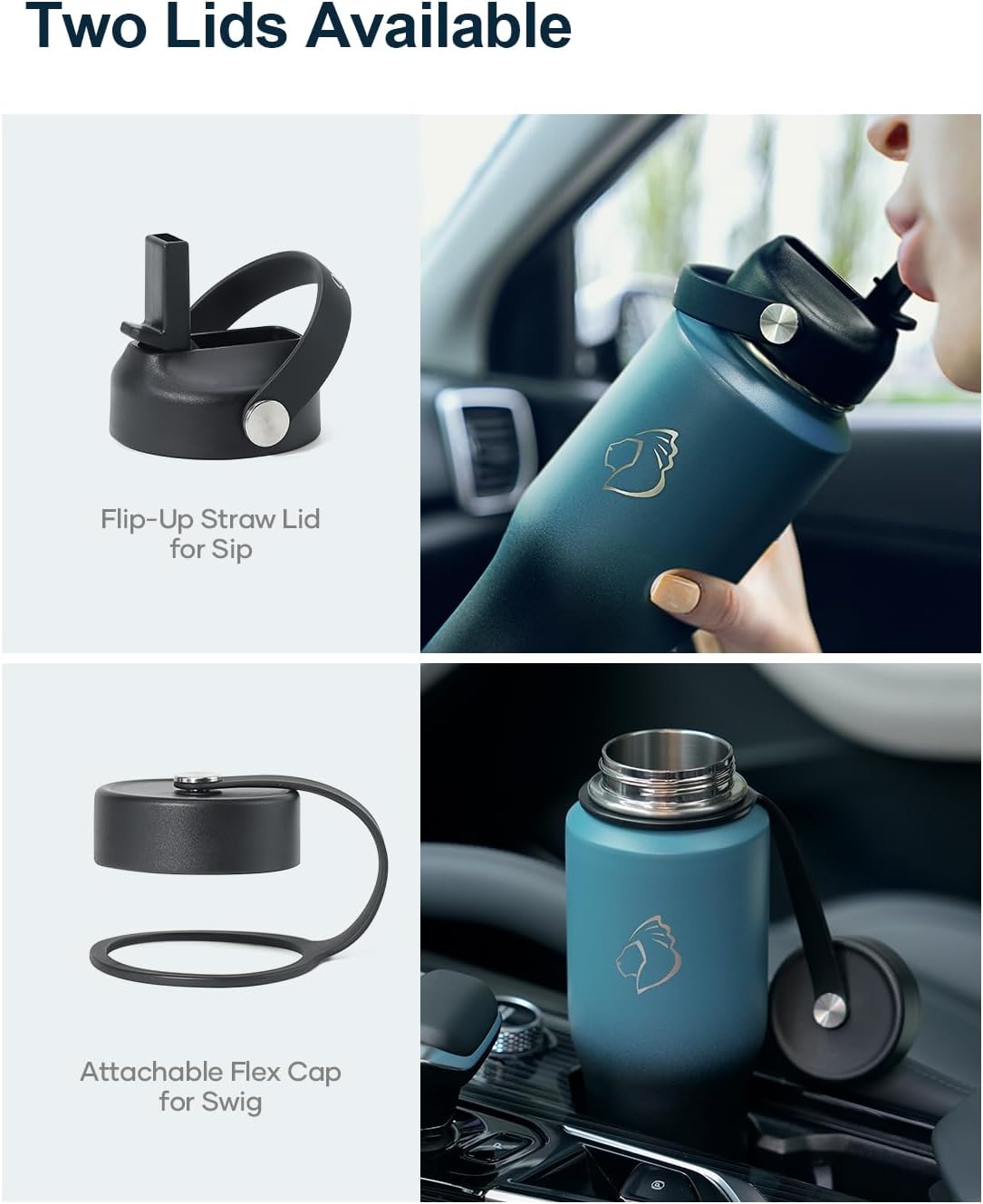 BUZIO 40oz Insulated Water Bottle Fits in Any Car Cup Holders, 40oz Vacuum Insulated Tumbler with Lids and Straw for Water, Travel Mug Cupholder Friendly, Leakproof Keep Cold & Hot, Indigo Crush