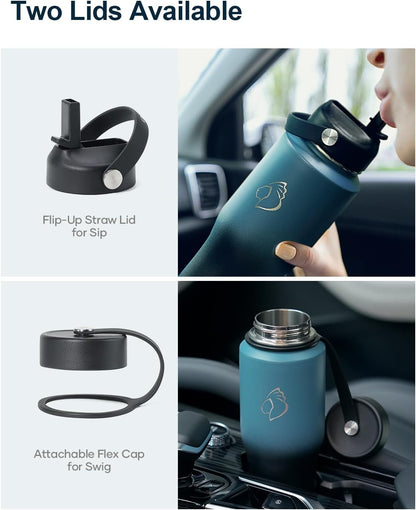 BUZIO 40oz Insulated Water Bottle Fits in Any Car Cup Holders, 40oz Vacuum Insulated Tumbler with Lids and Straw for Water, Travel Mug Cupholder Friendly, Leakproof Keep Cold & Hot, Indigo Crush