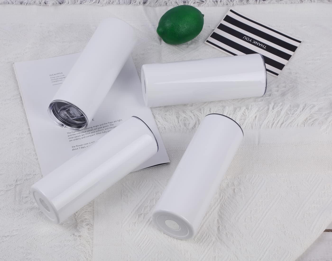 8 Pack 20 Oz Straight Skinny Tumblers, Individually Gift Boxed Stainless Steel Slim Skinny Tumbler Set Bulk, 20 Oz Insulated Slim Thin Travel Tumbler Cup for Diy, Silver