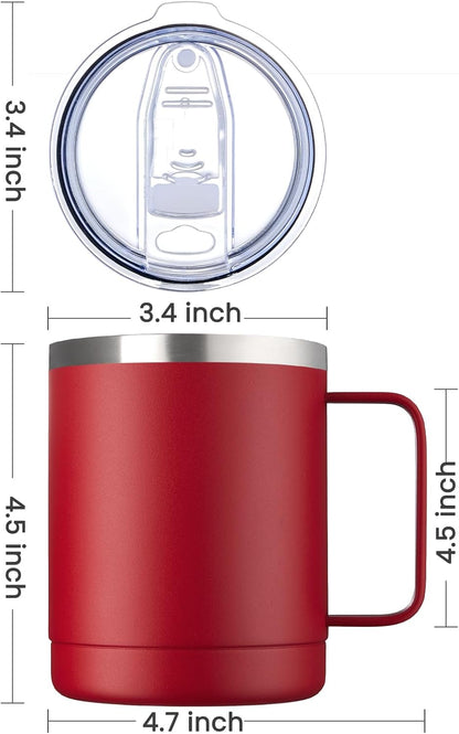 MEWAY 12oz Coffee Mug With Handle and Sliding Lid,Stainless Steel Travel Tumbler Cup with Handle,Double Wall Vacuum Insulated Camping Cup for Hot & Cold Drinks Tea (Black,Set of 1