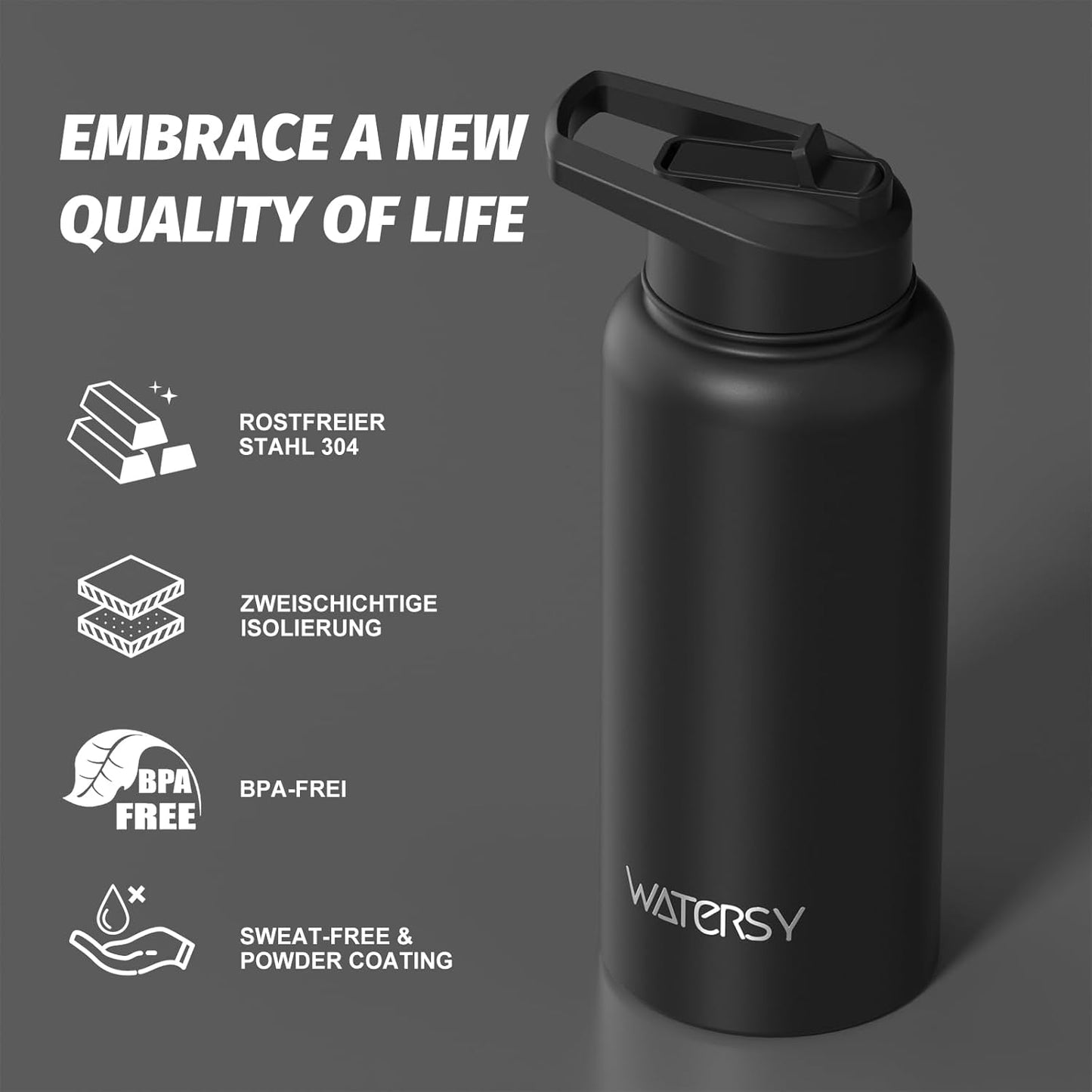 40oz Insulated Water Bottle (Cold for 48 Hrs),BPA Free&Leak Proof,Stainless Steel Water Flask,Water Jug with Straw Spout Lids for Gym,Hiking,Travel,Black Blue
