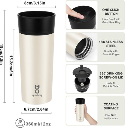 Travel Coffee Mug with 360°Lid, Travel Coffee Tumbler 16 oz Leak Proof, Stainless Steel Insulated Travel Mugs for Hot and Cold Spill Proof Leak Proof (Purple)