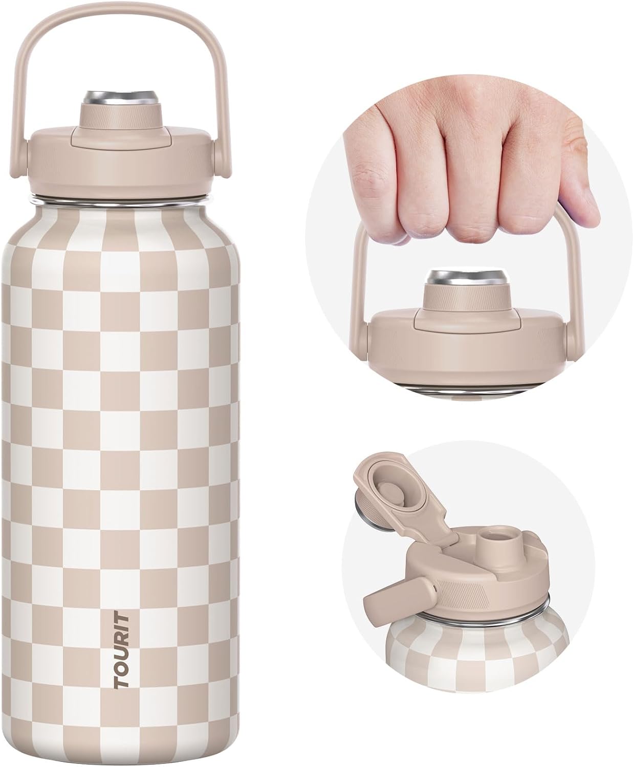 TOURIT 32 oz Insulated Water Bottle, Stainless Steel Sports Water Bottles With Top Handle, Double-Wall Travel Thermal Water Flask, BPA Free Leakproof Water Bottle for Sports and Travel,Pink