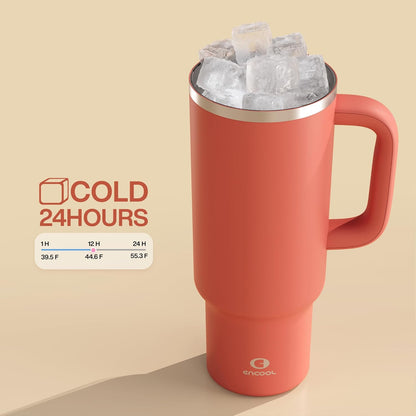 40 oz Tumbler with Handle and Straw: Stainless Steel Insulated Tumbler Keeps Cold for 24 Hours, Leakproof Travel Cup Fits in Cup Holder and BPA-Free, Cotton Candy