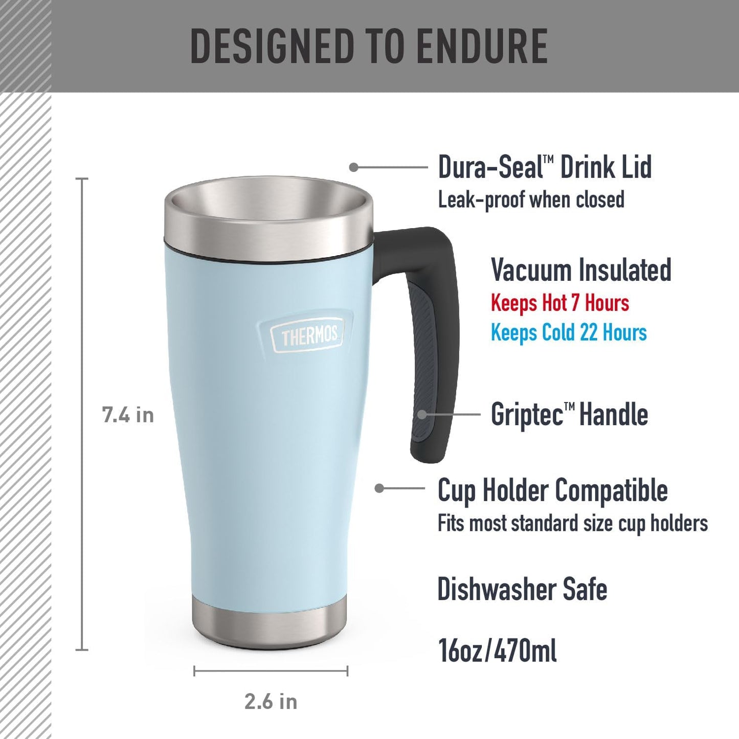 THERMOS ICON SERIES, Stainless Steel Mug, Granite, 16 oz