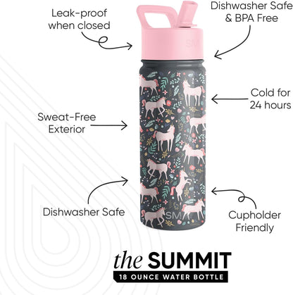 Simple Modern Kids Water Bottle with Straw Lid | 14oz Insulated Stainless Steel Kids Tumbler & Spill Proof Toddler Cup for School, Girls, Boys | Summit | Chloe Floral - Colors A