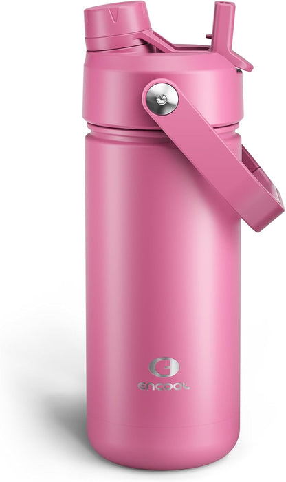 ENCOOL Insulated Water Bottle with Straw Stainless Steel Water Bottle, Leak-Proof, BPA-Free, Double Wall Vacuum Keeps Cold for 24 Hours for Sports, Travel, School (26 oz, Cotton Candy) - Colors C